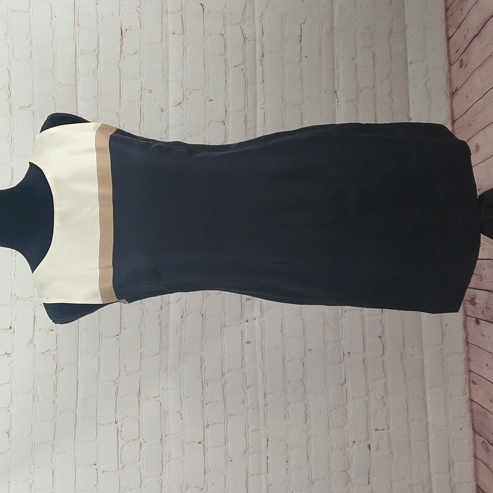 Victoria Holley Black Tan and Beige Silk Sheath Dress